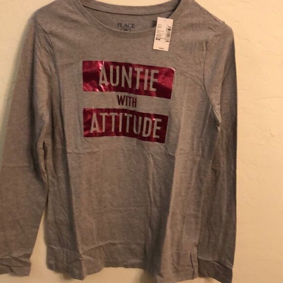 Women's Auntie with Attitude T-shirt  M Gray Pink Lettering Family Aunt Gift - Picture 4 of 4